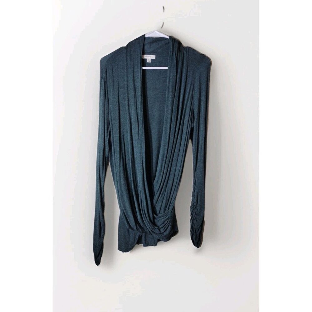 Max Studio Top Medium Wrap Long Sleeve Green Knit
